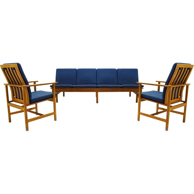 Danish Mid century Børge Mogensen 4 seater Oak bench sofa and two armchairs