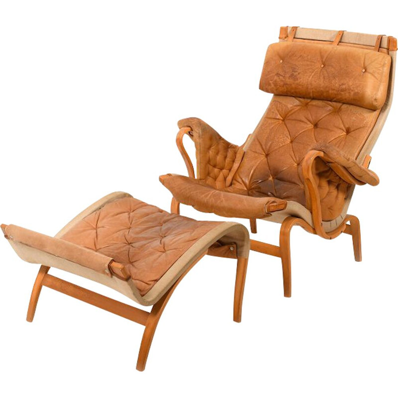 Pernilla Lounge Chair in Cognac by Bruno Mathsson 1970s