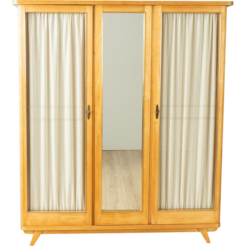 Vintage Wardrobe in ash veneer with three doors 1950s 