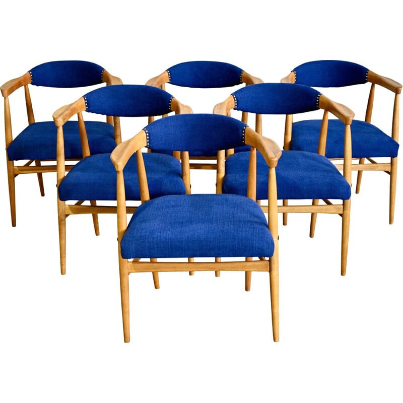 Set of 6 Scandinavian vintage birch chairs, 1960