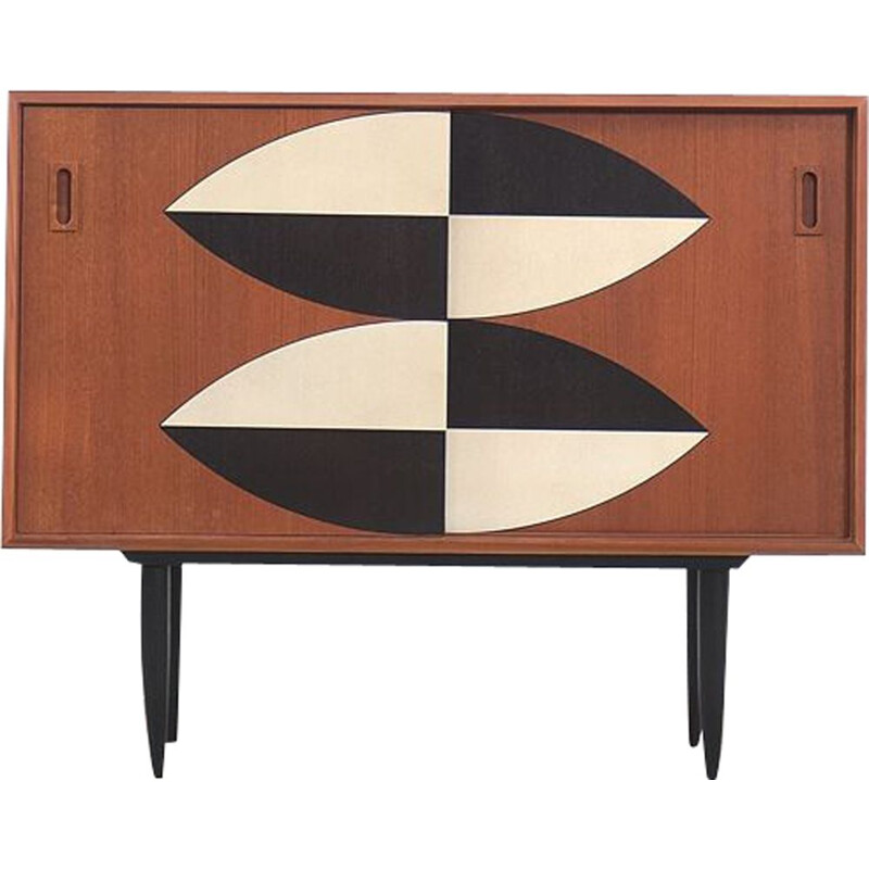 Mid-Century Teak Cabinet with Hand-Painted Pattern, 1960s