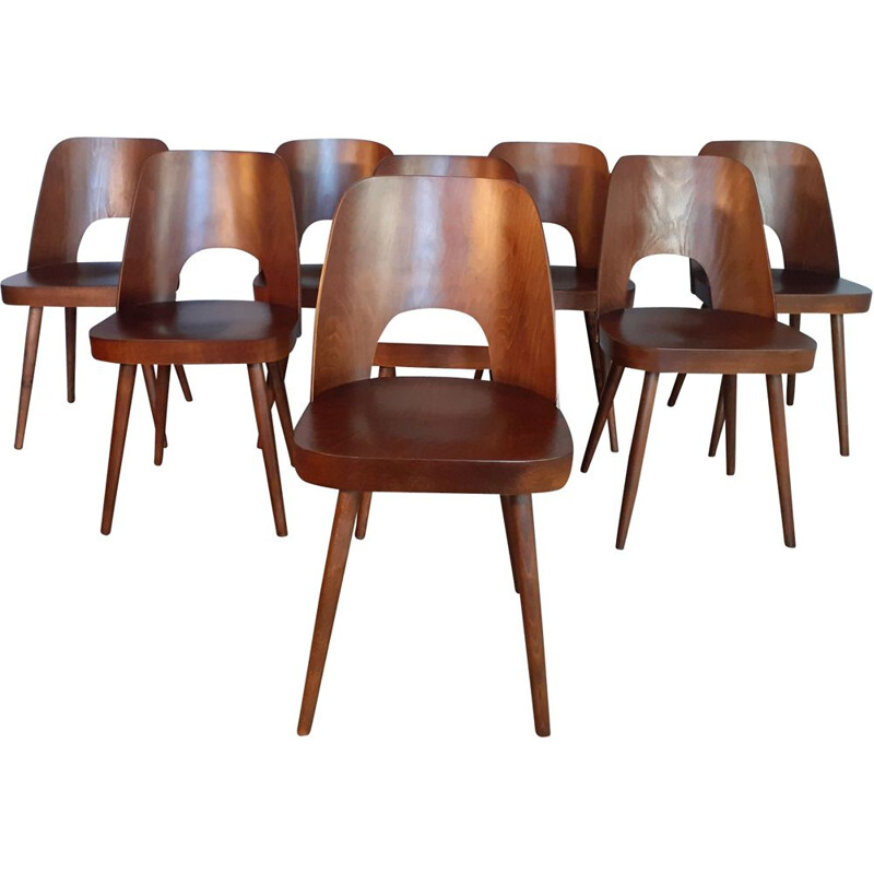 Set of 8 vintage Oswald Haerdtl Walnut Chairs 1955s