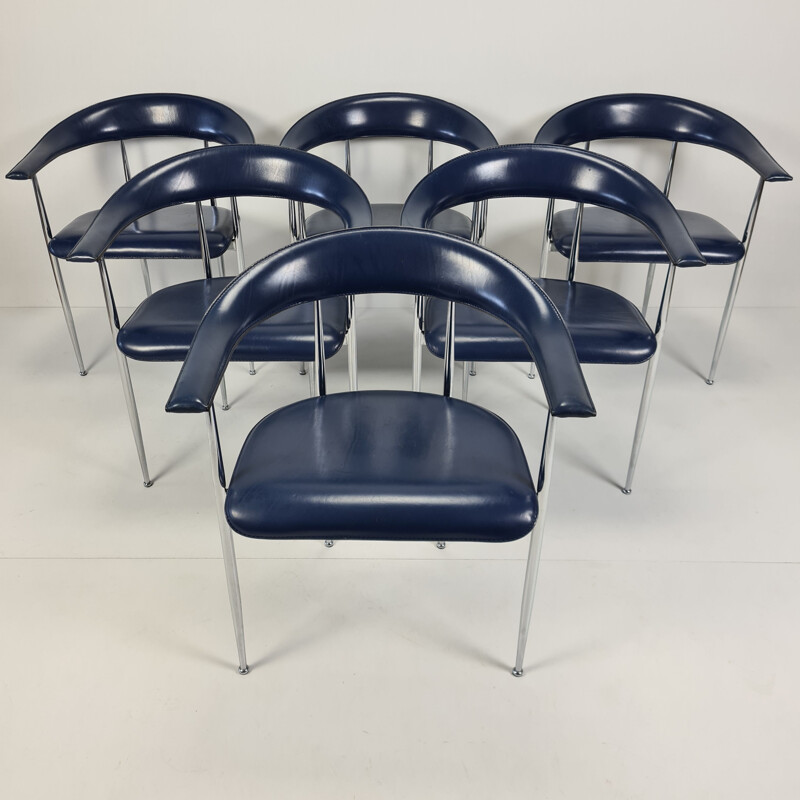 Set of 6 vintage chrome-plated Fasem armchairs 1980s