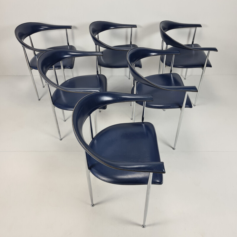 Lot de 6 fauteuils vintage Fasem chromés 1980