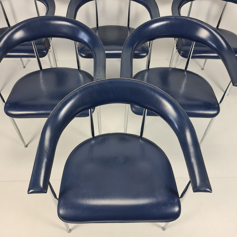 Set of 6 vintage chrome-plated Fasem armchairs 1980s