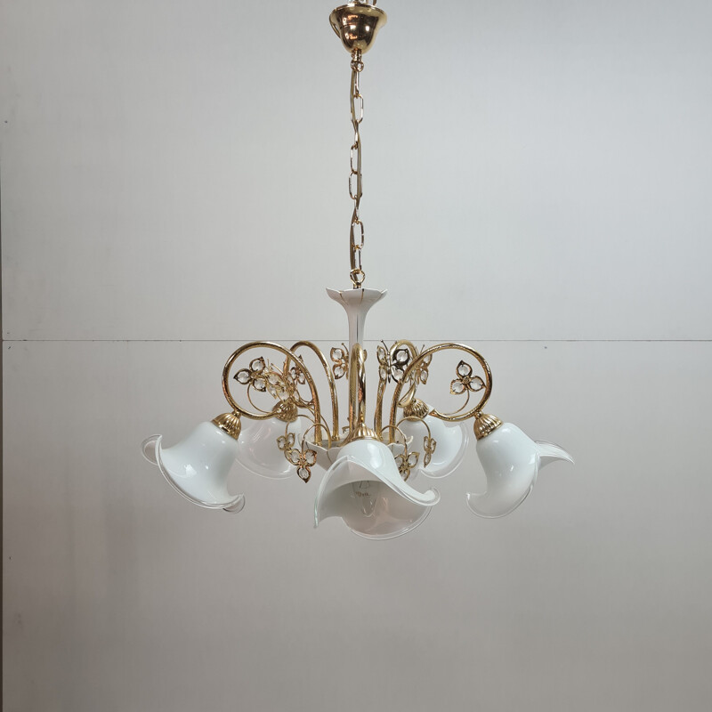 Vintage 24k Gold-plated brass chandelier by B.C. San Michele 1980s