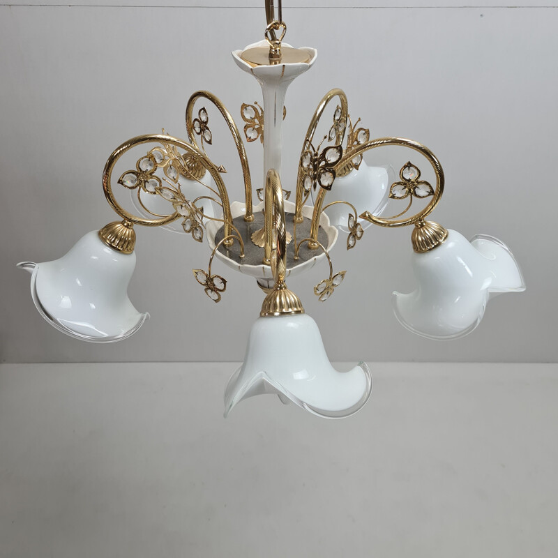 Vintage 24k Gold-plated brass chandelier by B.C. San Michele 1980s