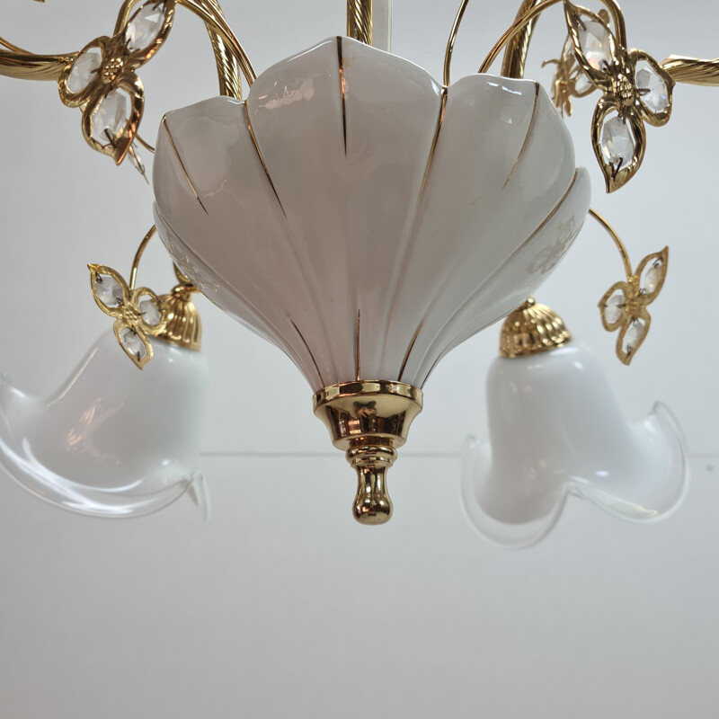 Vintage 24k Gold-plated brass chandelier by B.C. San Michele 1980s