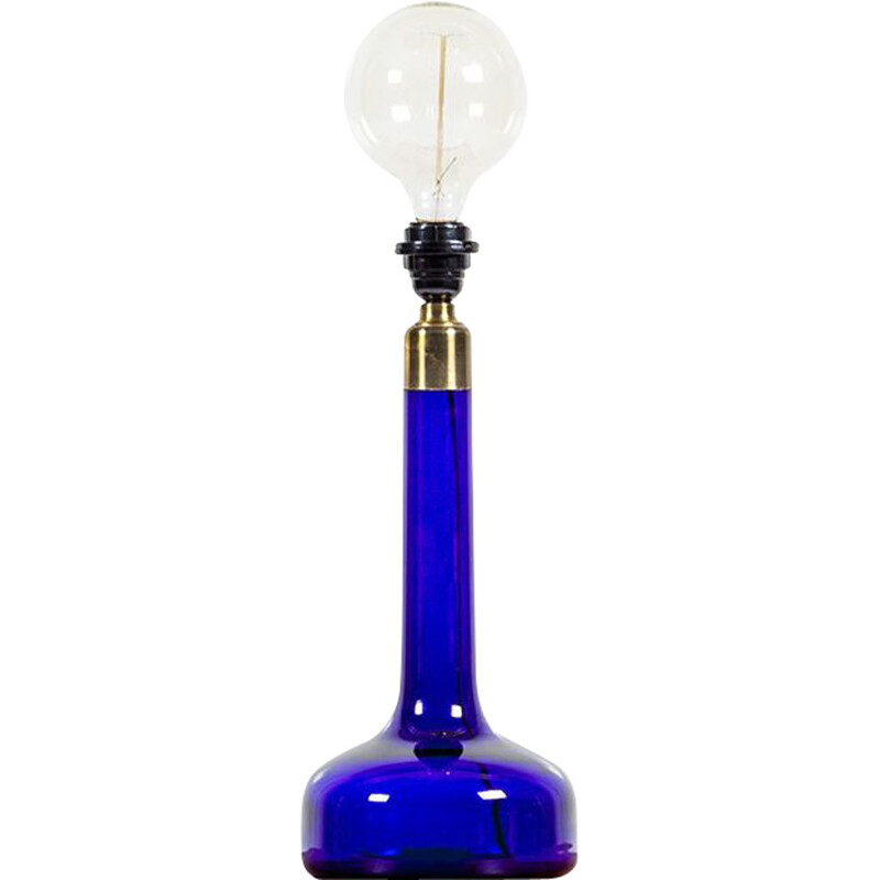 Lampe de table vintage en verre bleu scandinave de Holmegaard 1960