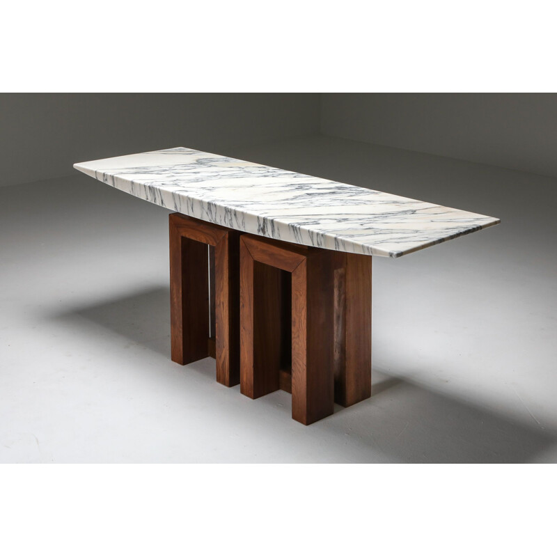 Table console vintage Pierluigi Spadolini en noyer et marbre 1965
