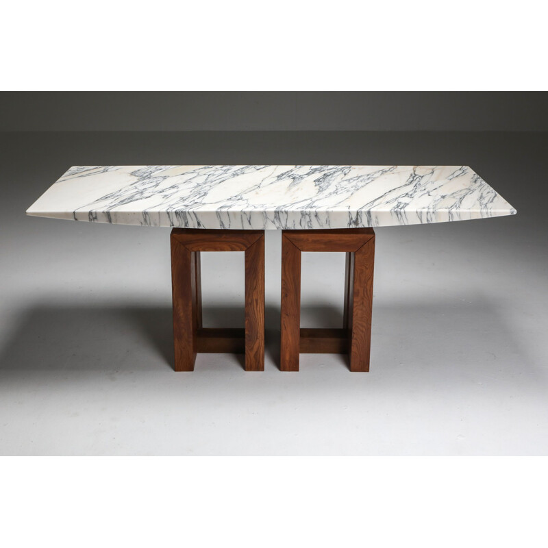 Table console vintage Pierluigi Spadolini en noyer et marbre 1965