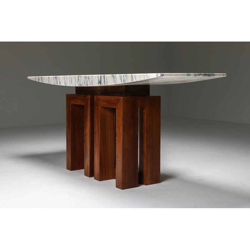 Table console vintage Pierluigi Spadolini en noyer et marbre 1965