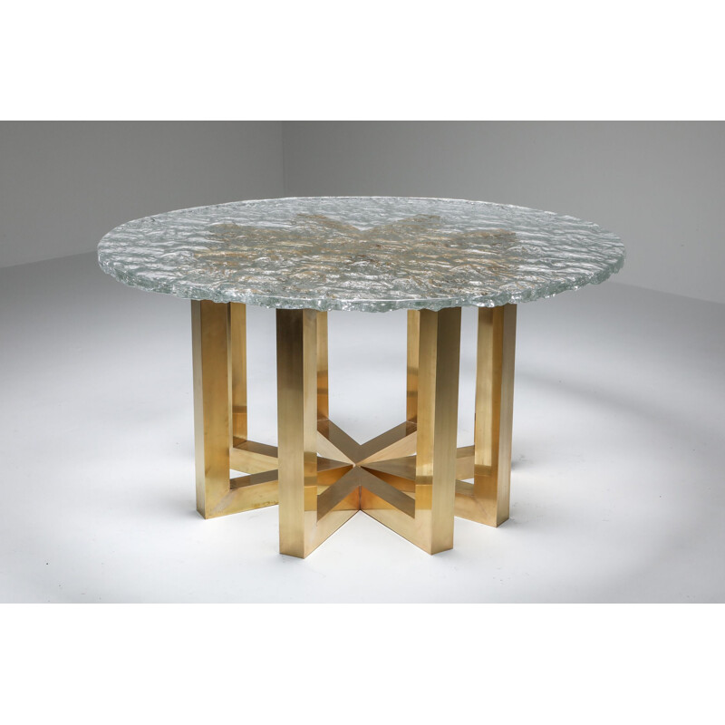 Vitnage Brass and Cast Glass Round Dining Table by Ettore Gino Poli for Poliarte 1970s