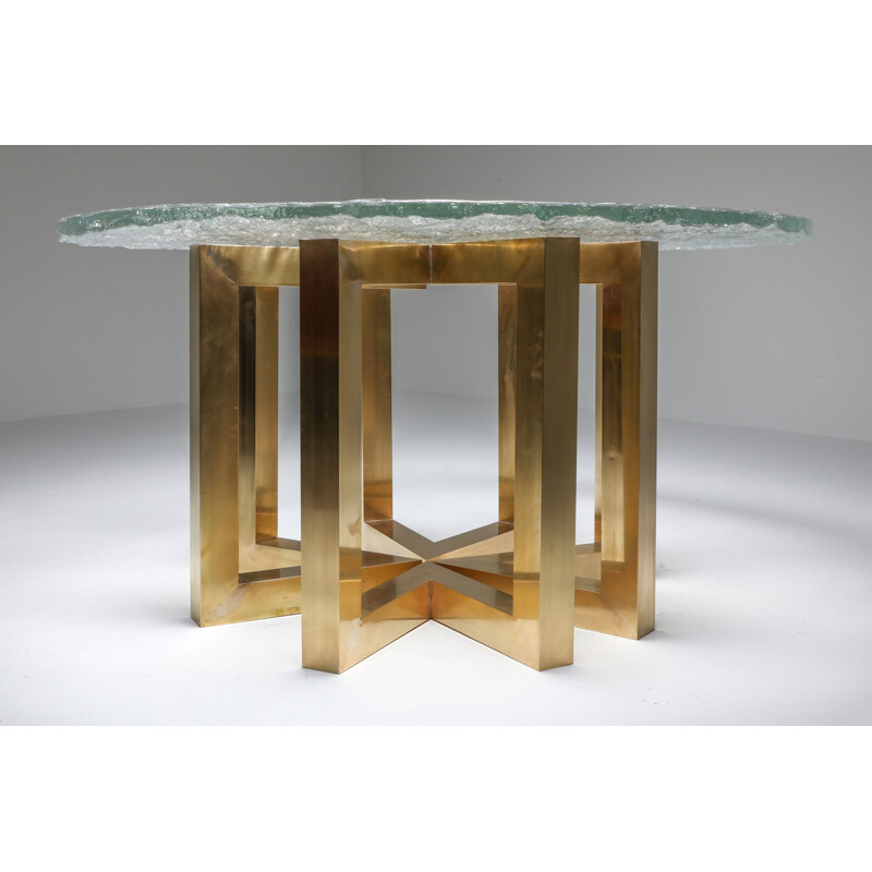 Vitnage Brass and Cast Glass Round Dining Table by Ettore Gino Poli for Poliarte 1970s