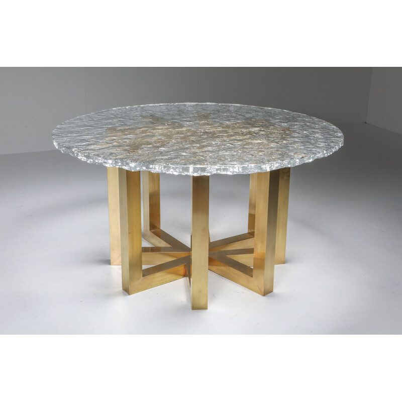 Vitnage Brass and Cast Glass Round Dining Table by Ettore Gino Poli for Poliarte 1970s