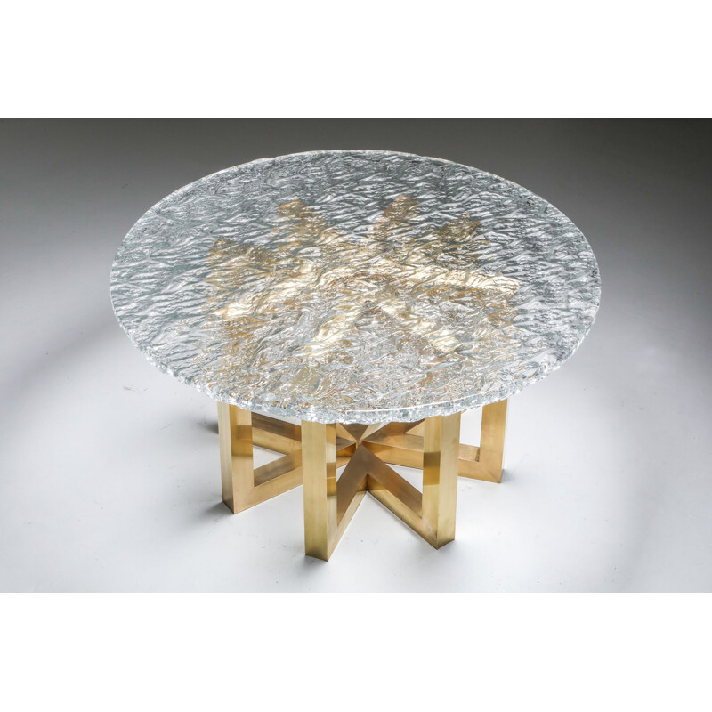 Vitnage Brass and Cast Glass Round Dining Table by Ettore Gino Poli for Poliarte 1970s