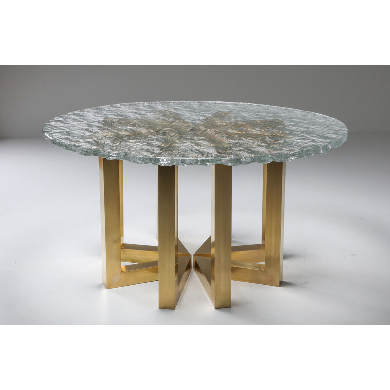 Vitnage Brass and Cast Glass Round Dining Table by Ettore Gino Poli for Poliarte 1970s