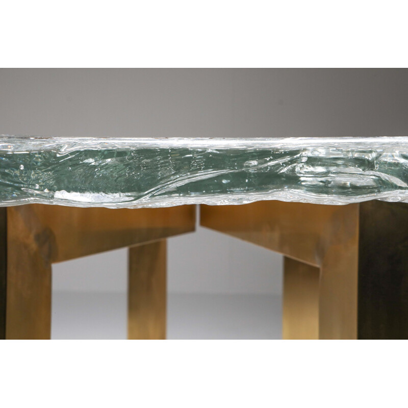 Vitnage Brass and Cast Glass Round Dining Table by Ettore Gino Poli for Poliarte 1970s