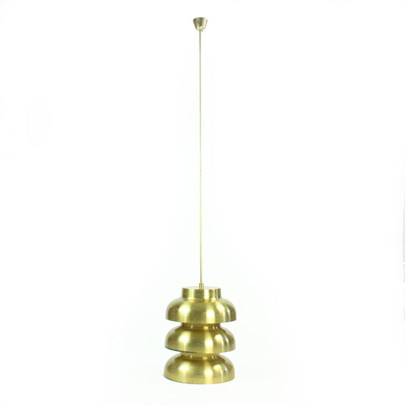 Vintage Tall Ceiling Light In Brass Czechoslovakia 1960s