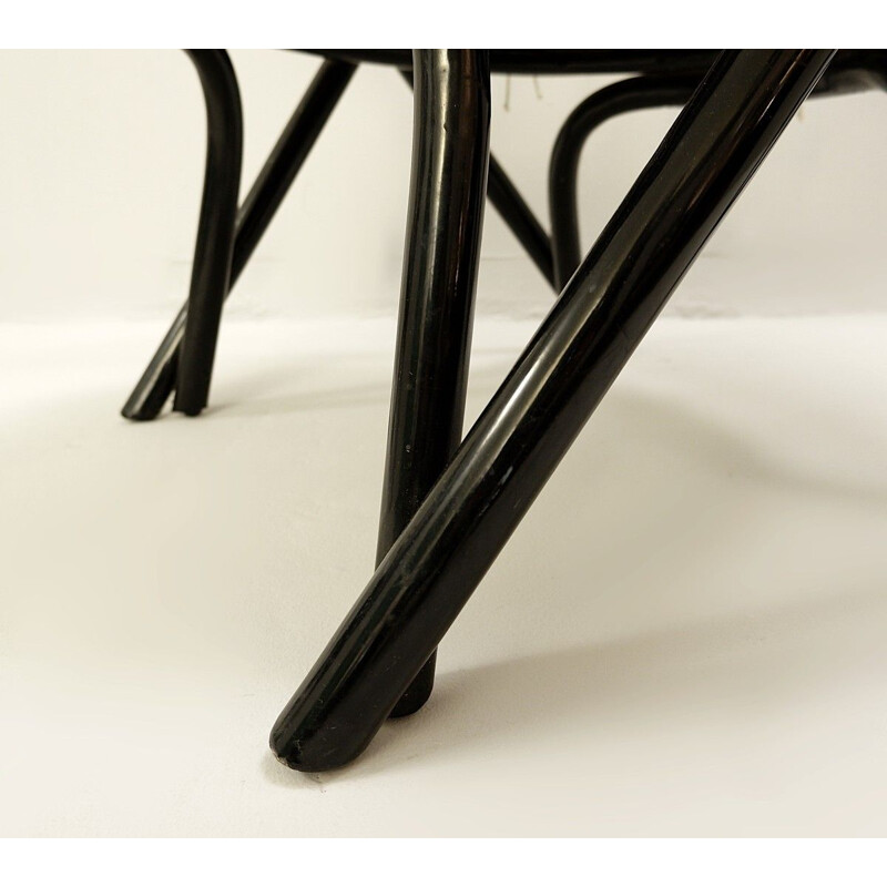 Paire de fauteuils vintage en rotin laqué noir