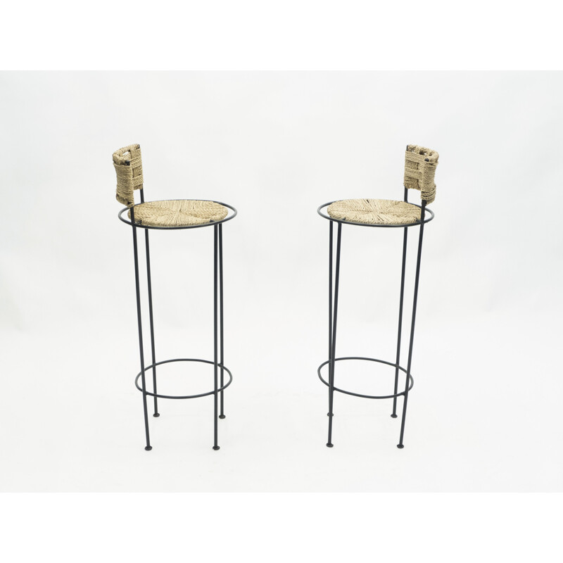 Pair of vintage metal and rope stools 1950s