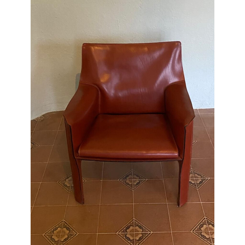 Pair of vintage ark Red Armchairs by Mario Bellini for Cassina