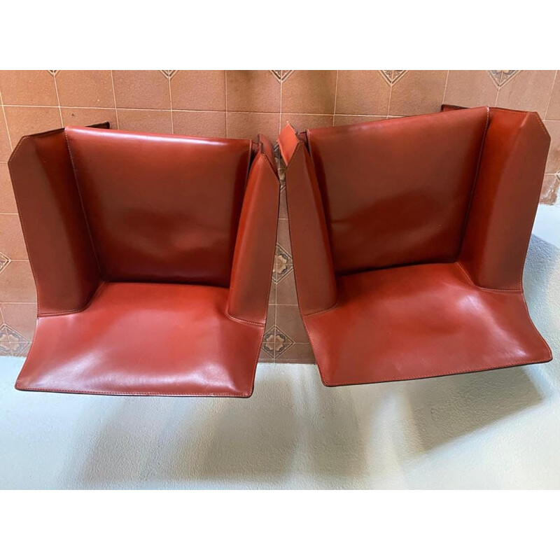 Pair of vintage ark Red Armchairs by Mario Bellini for Cassina