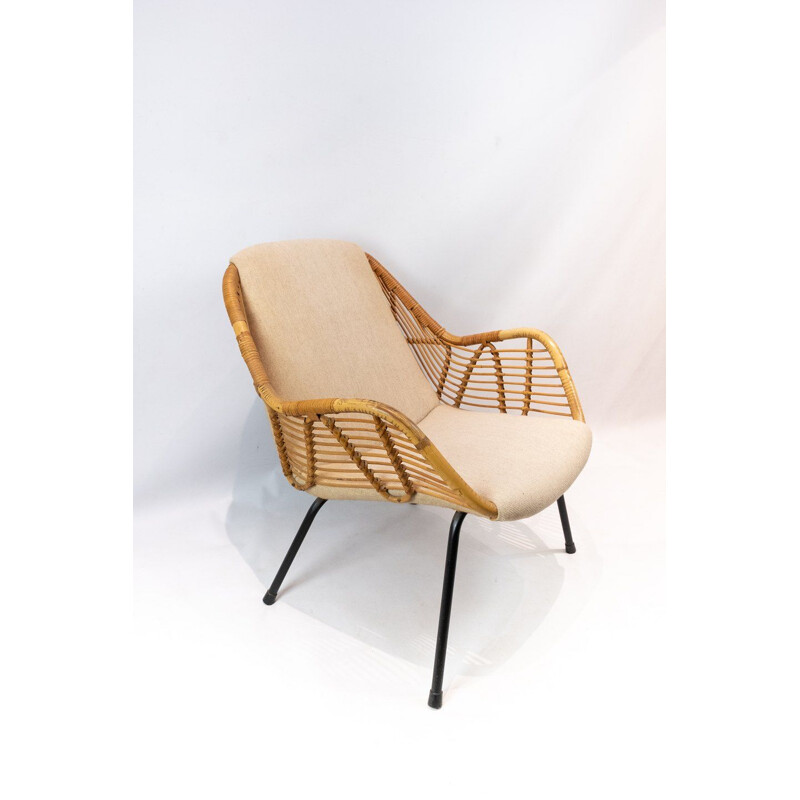 Danish Armchair upholstered with light fabric in wood 1950s