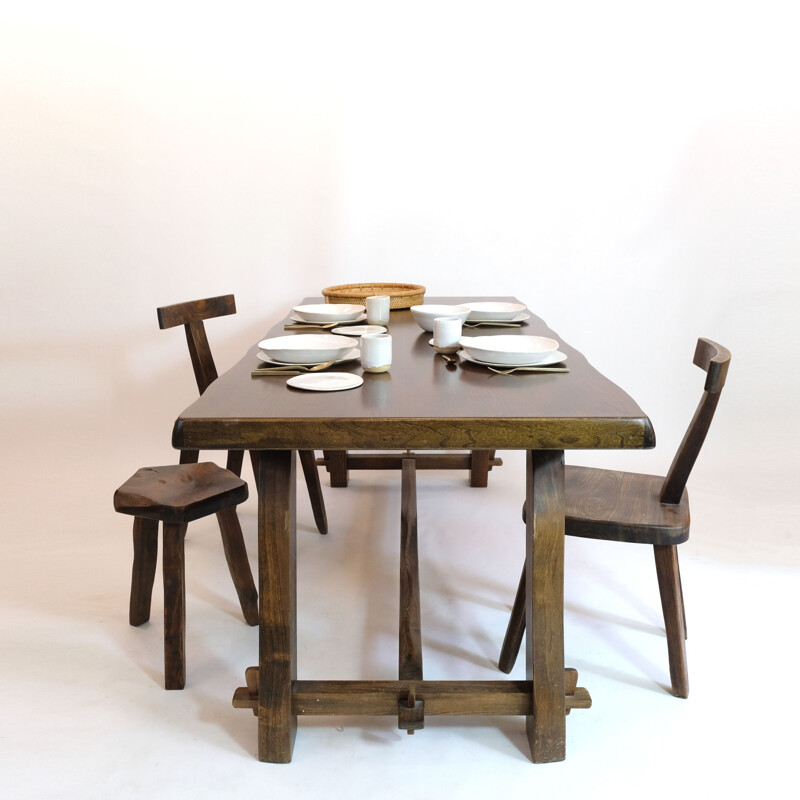 Large vintage dining table in solid elm