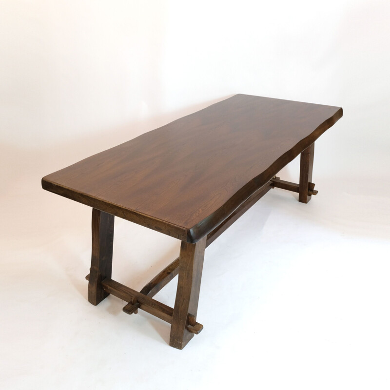 Large vintage dining table in solid elm