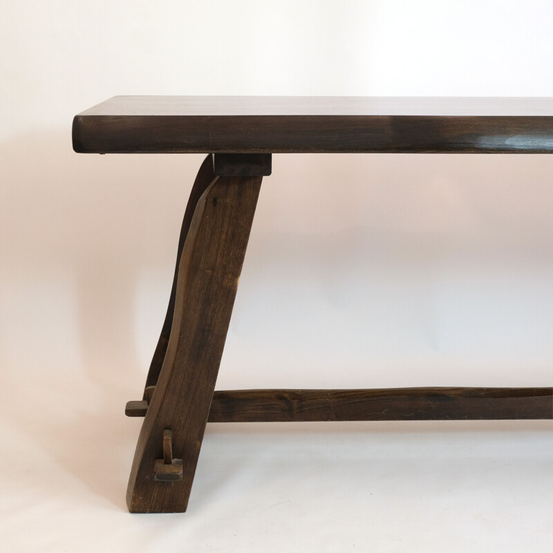 Grote vintage brutalistische massief iepen tafel 1960