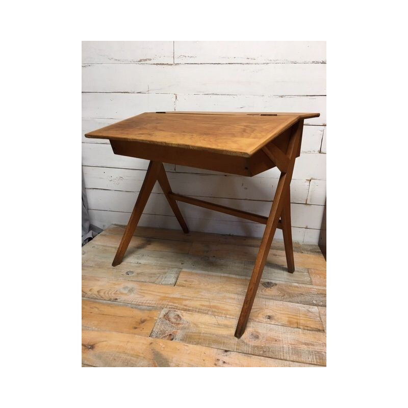 Vintage school desk with compass base 1960