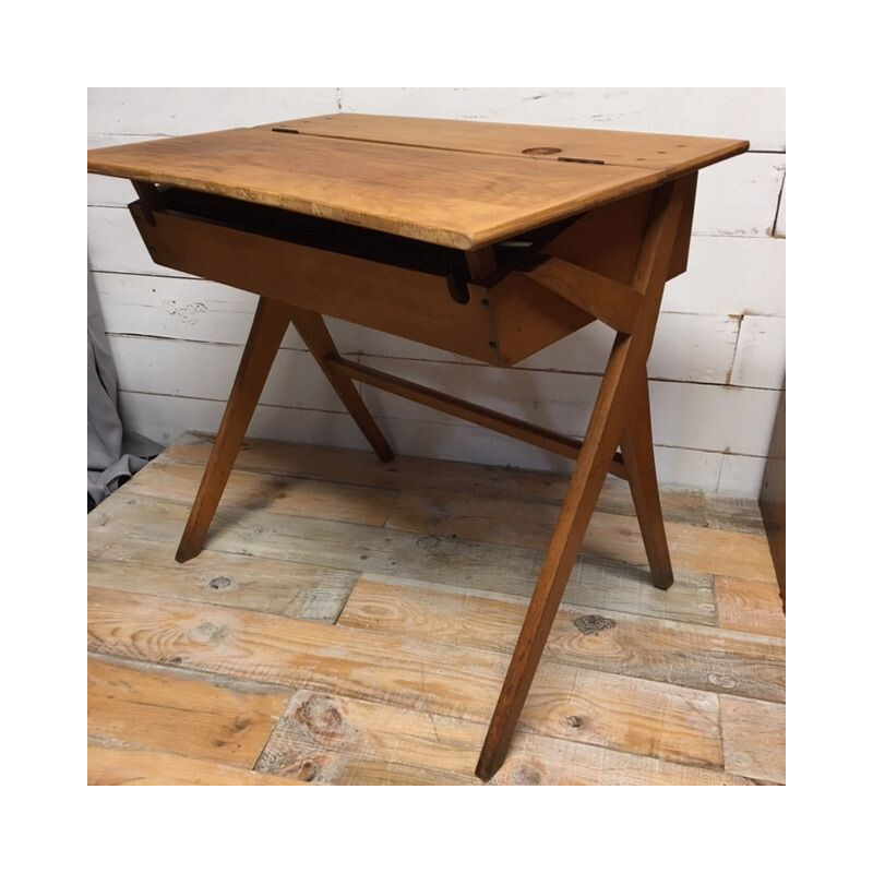 Vintage school desk with compass base 1960