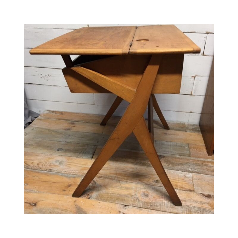 Vintage school desk with compass base 1960