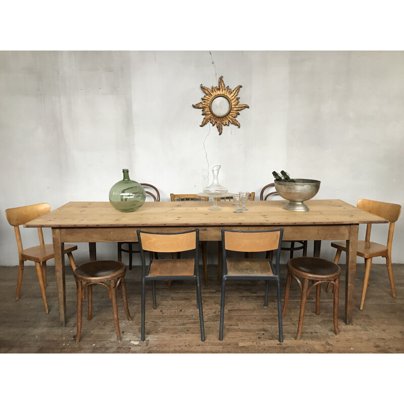 Table de ferme vintage de style bistrot en sapin