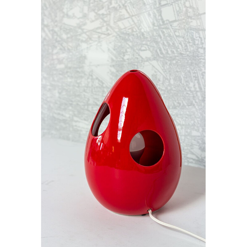 Lámpara de mesa vintage de cerámica roja de Pino Spagnolo, Italia 1970