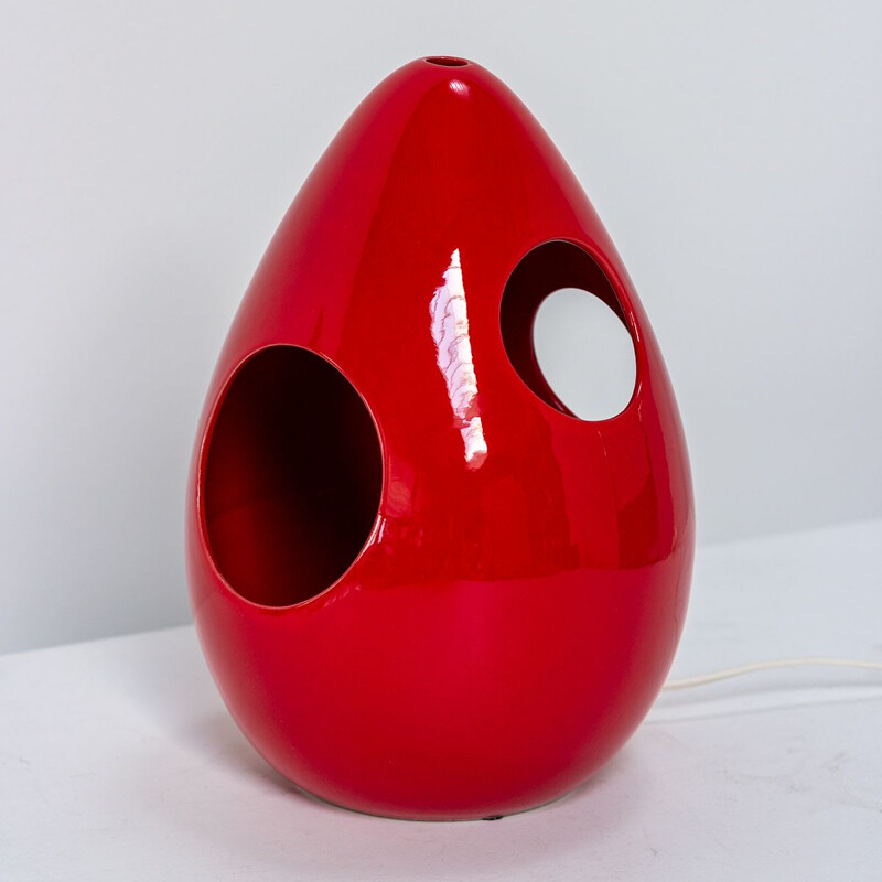 Vintage red ceramic table lamp by Pino Spagnolo, Italy 1970