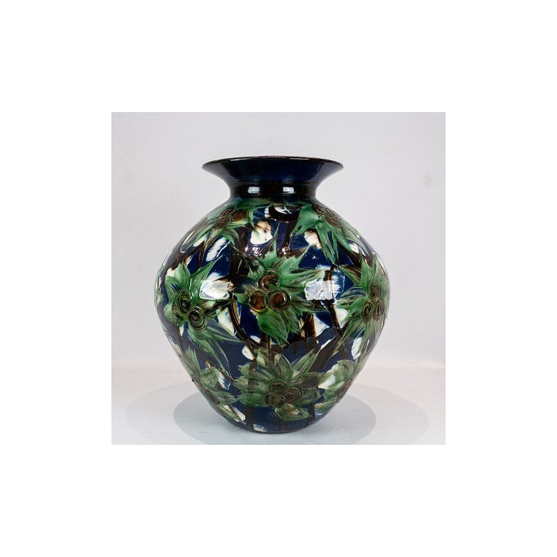 Vintage-Vase aus grün glasierter Keramik von Herman A. Kähler