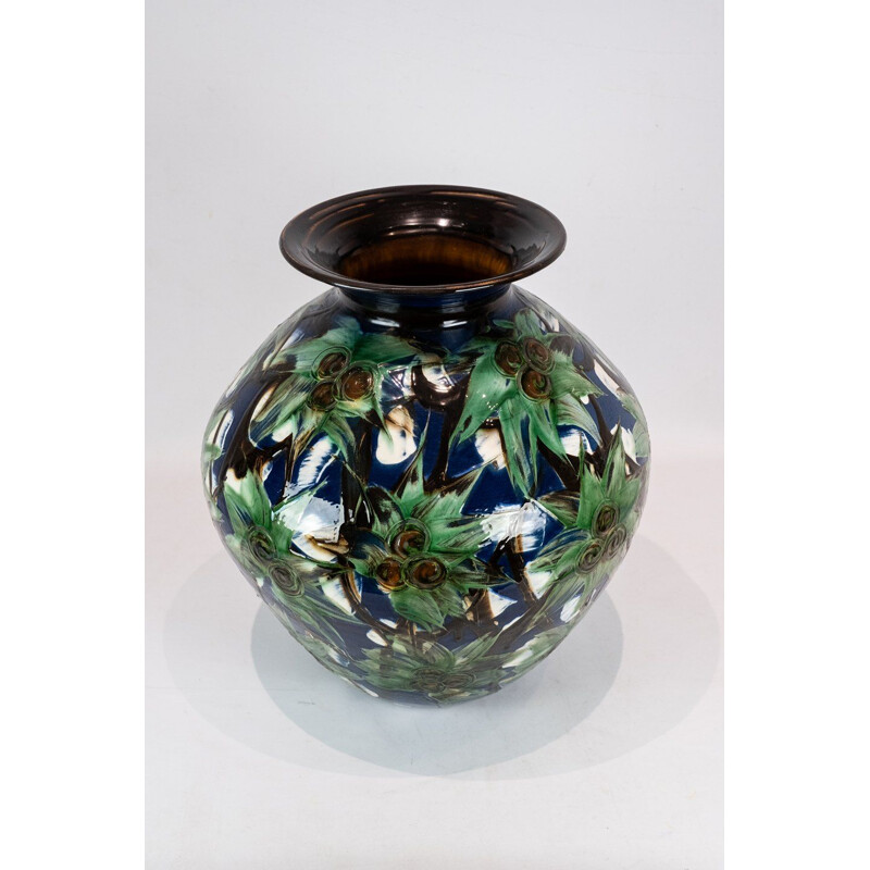 Vaso vintage in ceramica smaltata verde di Herman A. Kähler