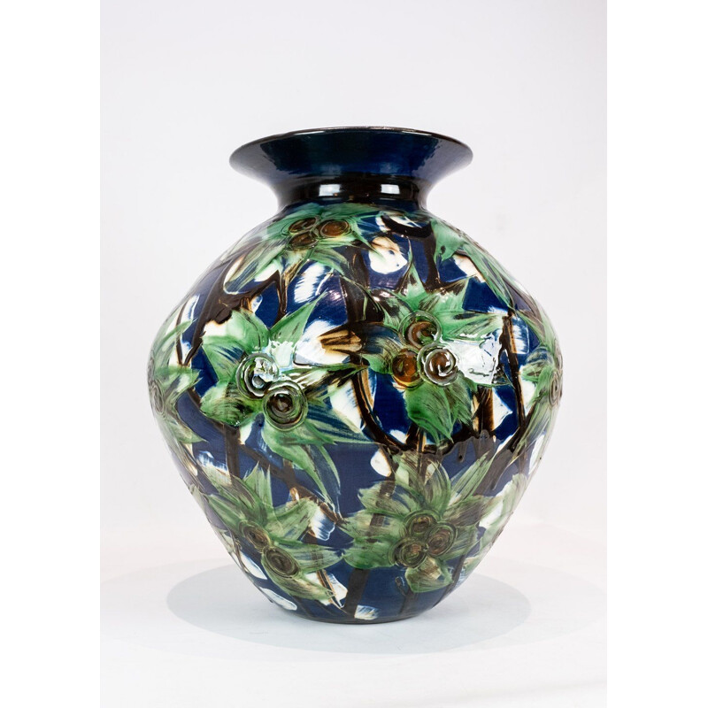 Vintage ceramic vase glazed in green by Herman A. Kähler