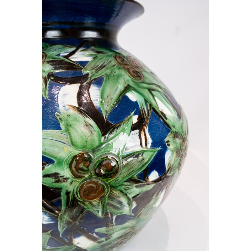 Vaso vintage in ceramica smaltata verde di Herman A. Kähler