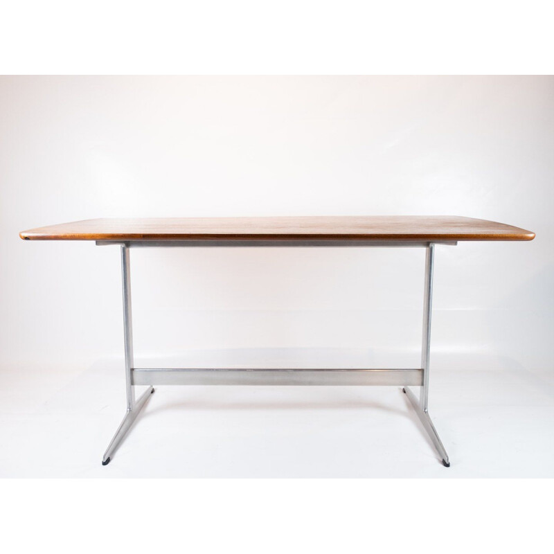 Mesa de comedor Shaker vintage de teca y metal de Arne Jacobsen 1960