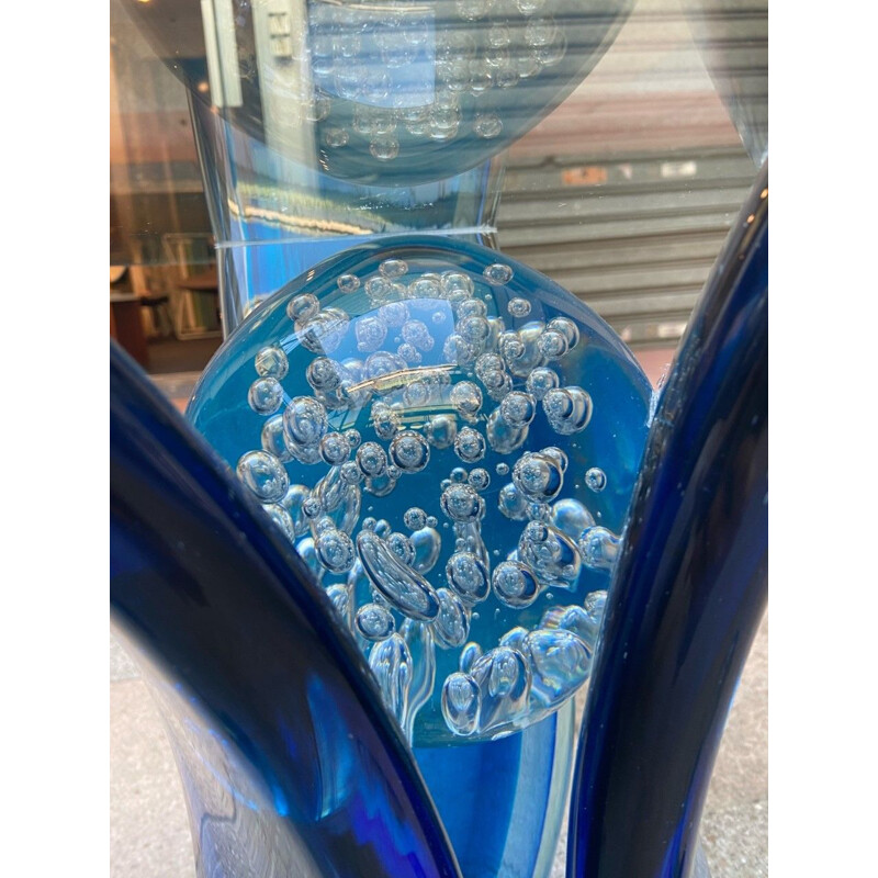 Table basse vintage en verre de murano bleu