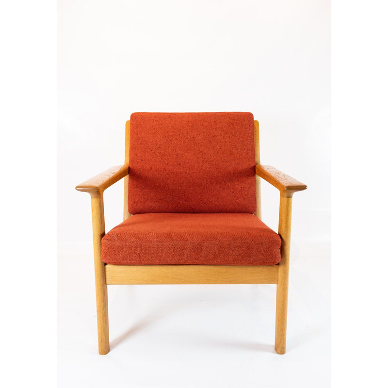 Poltrona Vintage em lã vermelha e carvalho por Hans J. Wegner por Getama 1960