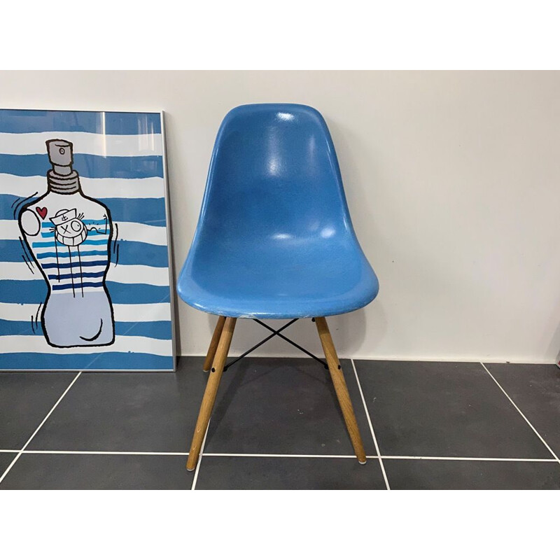 Vintage DSW turquoise blue Herman Miller edition chair by Charles & Ray Eames