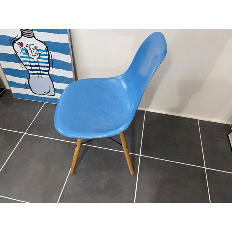 Vintage DSW turquoise blue Herman Miller edition chair by Charles & Ray Eames