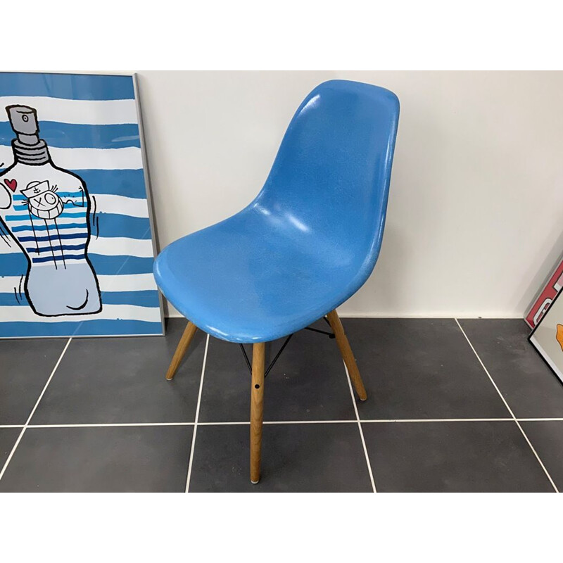 Vintage DSW turquoise blue Herman Miller edition chair by Charles & Ray Eames