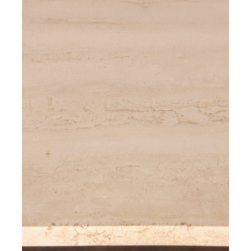 Large vintage coffee table in brushed steel and travertine, 1970