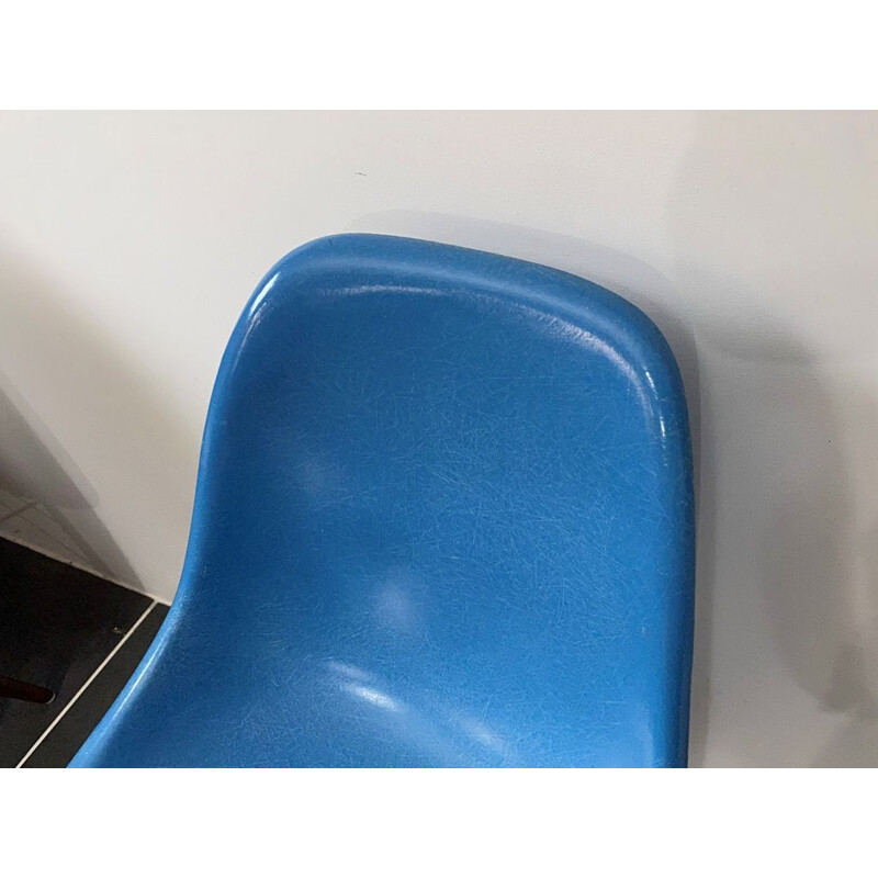 Vintage DSW turquoise blue walnut chair Herman Miller edition by Charles and Ray Eames