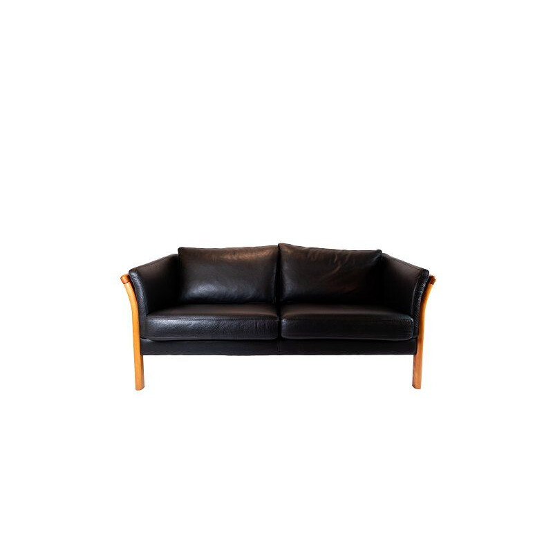 Vintage 2-seater sofa upholstered in black leather, Denmark 2002